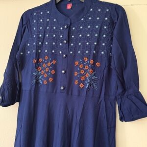Women’s kurta, Navy Blue bell Sleeve Maxi Kurta. Ethnic Indian wear Size S